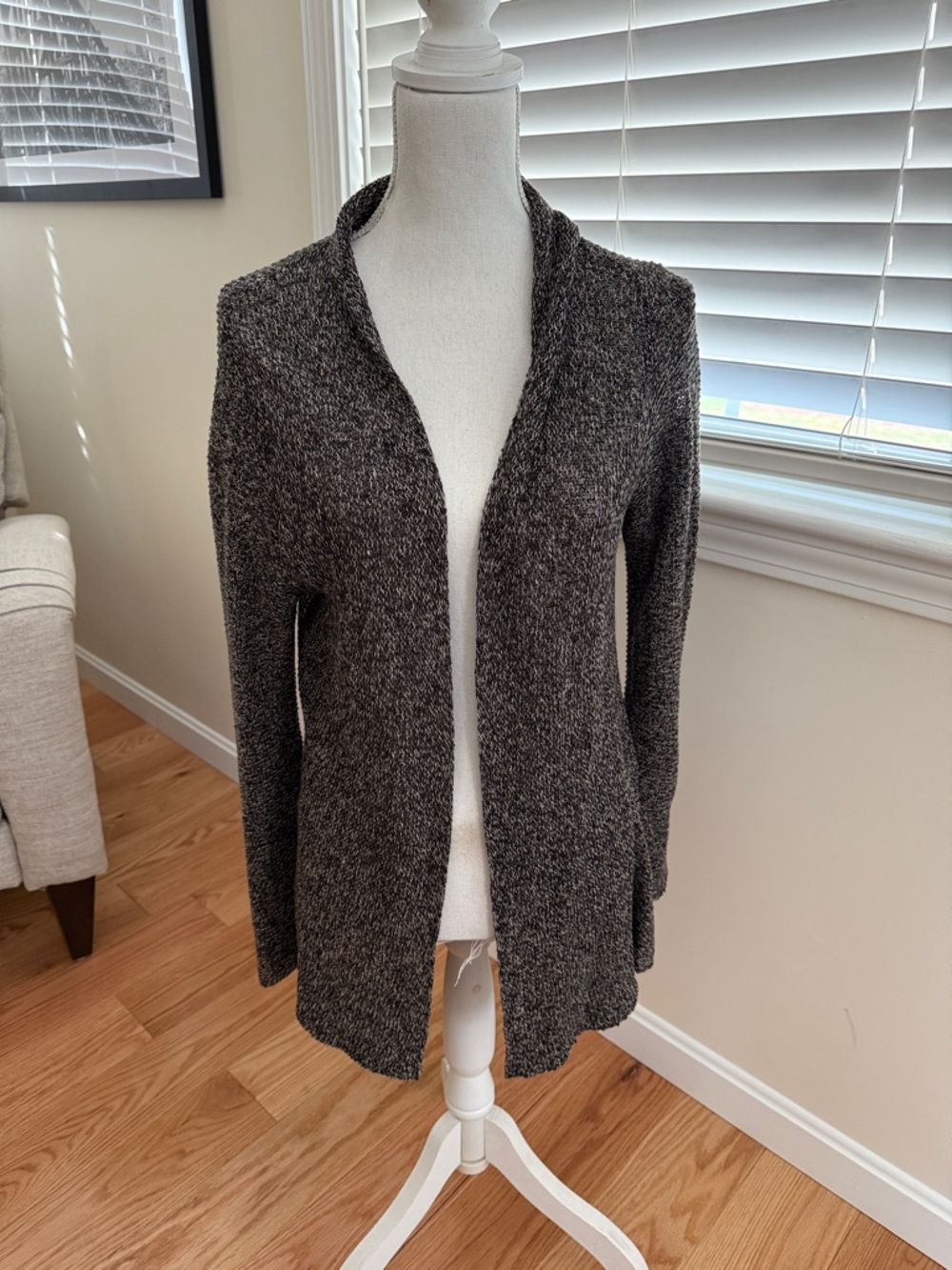 Eileen Fisher Gray Cream Marled Knit Sweater